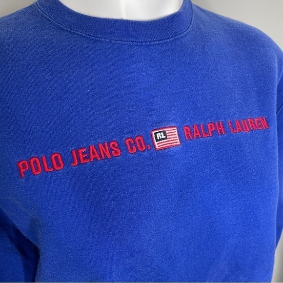 Vintage Polo Jeans Co Ralph Lauren blue flag sweatshirt small - Picture 6 of 8